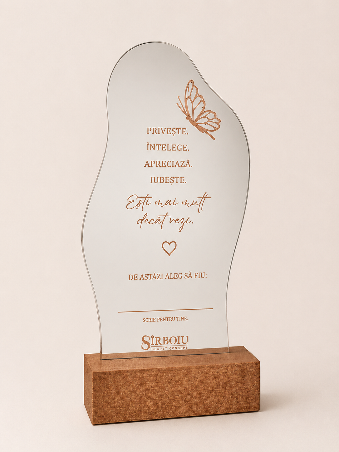 Customizable Mirror Trophy with Wooden Base